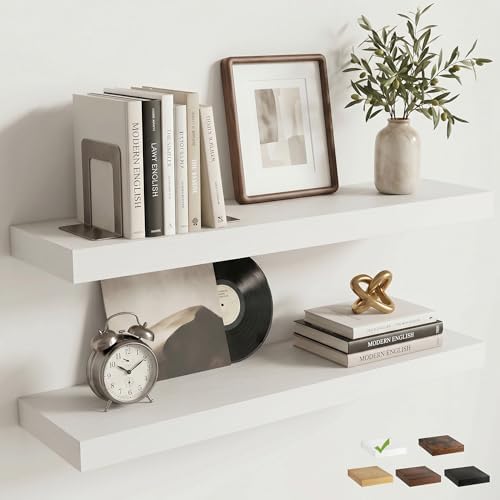 24 Inch Floating Shelves for Wall, 6.5"D Wood Storage Shelves, White Finish