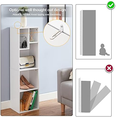 VECELO 4-Tier Bookcase, Modern Storage Cabinet with Height Difference Shelves for Standard Textbooks, 5 Cubes, Vertical 
