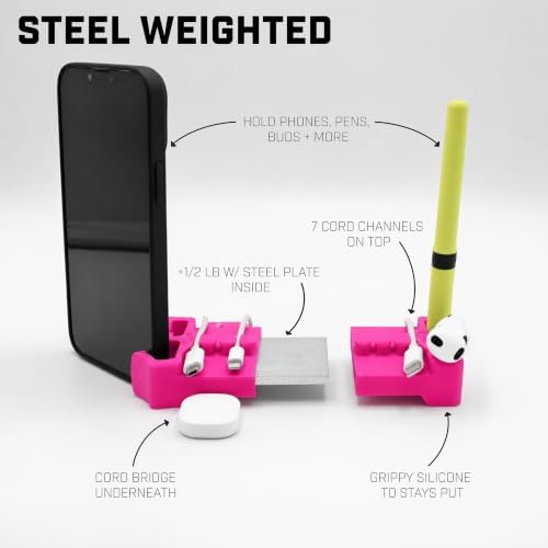 DeskBrick Silicone + Steel-Weighted Cord Holder for Desk. Weighted Cord Organizer & Cable Management for Desktop. Useful