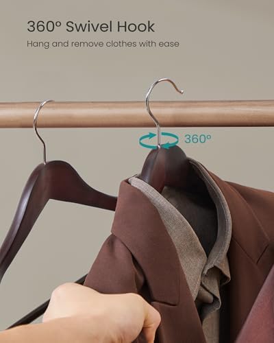 SONGMICS Wooden Suit Hangers 10 Pack, Extra-Wide Shoulder Clothes Hangers