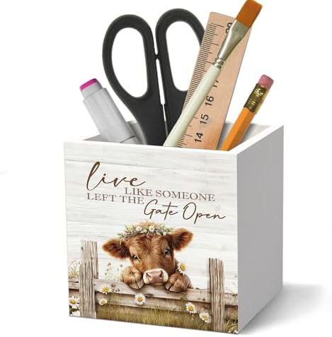 Farmhouse Highland Cow Pen Holder Organizer for Desk Accessories