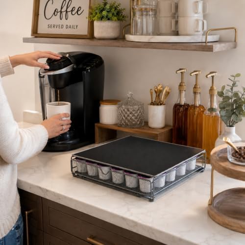 Restaurantware Coffee Pod Holder 12.99 x 12.2 x 2.95 Inches 36 K-Cup Iron Coffee Capsule Organizer Iron Storage Drawer B