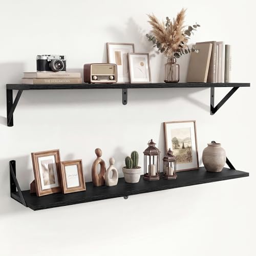 Axeman 36 Inch Floating Shelves, 8 Inch Deep Black Wall Shelves Set of 2