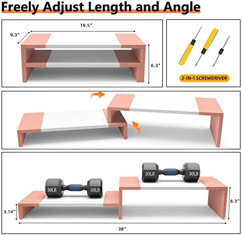 WESTREE Dual Monitor Stand - Monitor Stand Riser - 2 Shelf Computer Monitor Stand with Adjustable Length and Angle, Moni