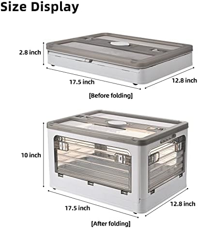 32Qt Plastic Storage Bins With Lid, Collapsible With Wheels, 4 Doors, Stackable for Organizing Clothes, Snacks and Campi