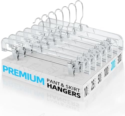 HOUSE DAY Heavy Duty Clear Pants Hangers 200 Pack, 14'' Skirt Hangers