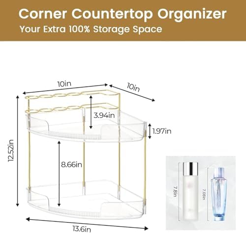 FELIZHOUSE 2-Tier Makeup Organizer for Vanity & Bathroom Countertop – Acrylic Storage Shelf with Perfume Tray & Makeup B