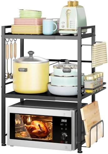 DOLALIKE Microwave Oven Rack, Expandable Microwave Stand Countertop Kitchen Utensils Tableware Storage, Carbon Steel Ove