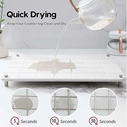Razborci Stone Dish Drying Mat for Kitchen Counter, Water Absorbing Bathroom Tray Sink Organizer, Diatomaceous Earth Cou