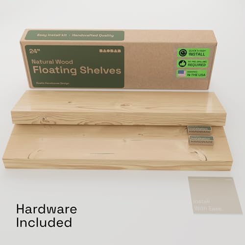 Solid Wood Floating Shelves for Wall 24 inch, Natural Wood, Wooden Shelf