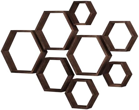 WONFUlity Hexagon Floating Shelves, Hexagonal Shelf Wall Mounted Storage