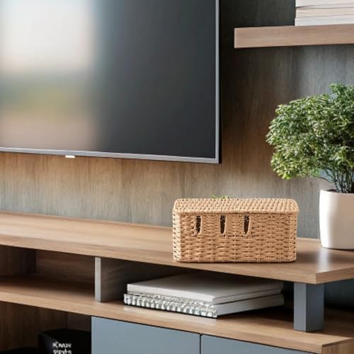 Cable Management Box Paper Rope Cord Basket with Lid 8 Open Slots