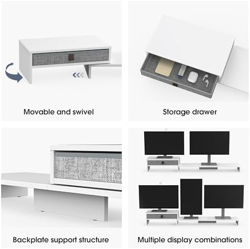 Fenge Monitor Stand with Fabric Drawer, Adjustable Length and Angle