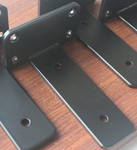 6 Pack - 5 inch Black Hidden L Shelf Bracket (1/5 Inch Thicked) Iron Floating Shelf Brackets Rustic Industrial Metal Bra