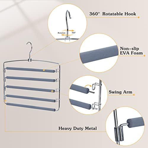 TOPIA HANGER Pants Hangers Space Saving with 5 Tiers Non-Slip Foam Padded