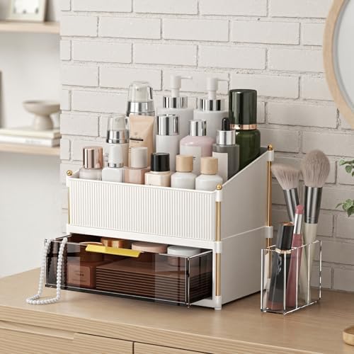 INVSSENE Stackable Makeup Organizer Countertop, Storage Perfume Skincare Cosmetic Lipstick Face Mask Makeup Brush Palett