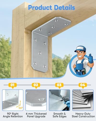 5 Inch Heavy Duty L Brackets, 90 Degree Bracket, Galvanized-8 Pcs