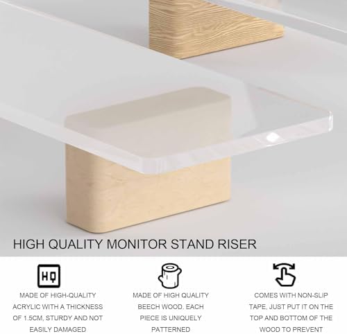 Acrylic Monitor Stand Riser, Premium Large Clear Monitor Riser 19.6 inch, Sturdy Wood Computer Stand Office Desk Accesso