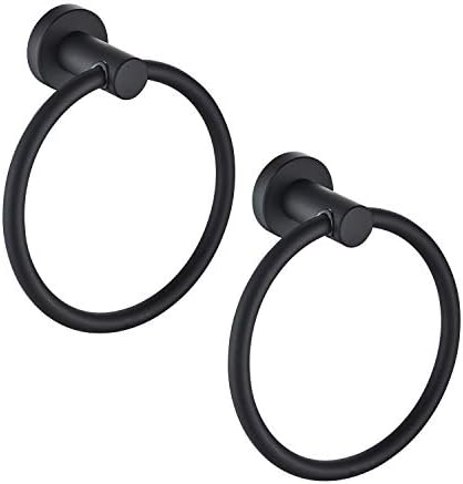 MARMOLUX ACC Matte Black Towel Rings (2 Pack) - Modern Hand Towel Holders for Bathroom Wall - Round Stainless Steel Bath