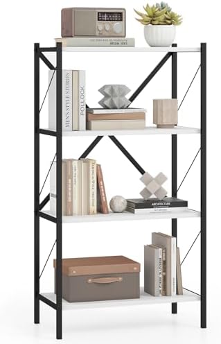 GIANTEX 4-Tier Bookshelf, Industrial Bookcase with Heavy-Duty Metal Frame, Modern Open Storage Book Shelf, Book Holder, 