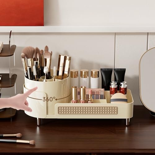 Booklov Rotating Makeup Organizer for Vanity Countertop, Cream
