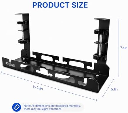 Under Desk Cable Management Tray, 15.75" No Drill Clamp-On Metal Cable Tray for Power Strip, Compact Under Desk Cord Org