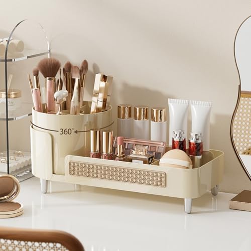 Booklov Rotating Makeup Organizer for Vanity Countertop, Cream