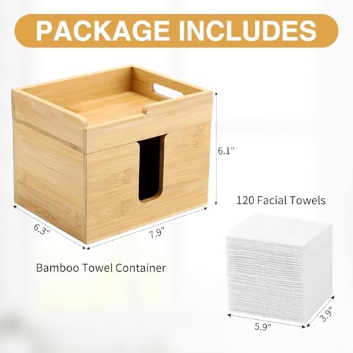 Disposable Facial Towel Holder with 120 XL Towels, Bamboo Organizer