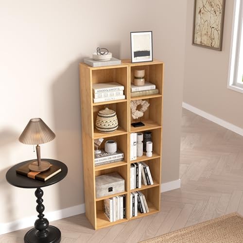 5-Tier Wooden Cube Storage Organizer, 52 Inch Tall Bookcase & Display Shelf with 5 Open Cubes, Freestanding DIY Closet S