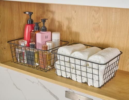 JUNCHU CHERRY Wire Kitchen Storage Basket 4 Packs,Perfect Pantry Organization Accessories Basket,Laundry Baskets,Counter