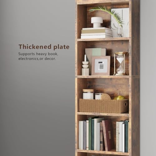 ALISENED 68.6“ Tall Bookcase, Bookshelf Open Storage 5 Tier Shelves,Brown