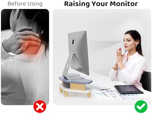 AFOOYO Monitor Stand Riser,2 Tier Corner Wood Sturdy 16.5In Computer Stand, Multi-Purpose Desktop Storage Stand for Lapt
