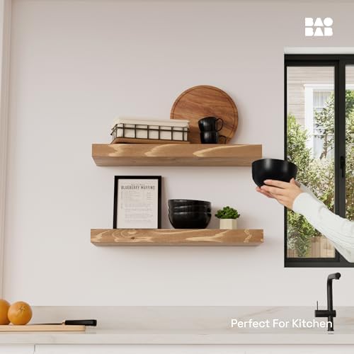 Natural Wood Floating Shelves for Wall 20 Inch Oak, Wooden Bathroom Shelf