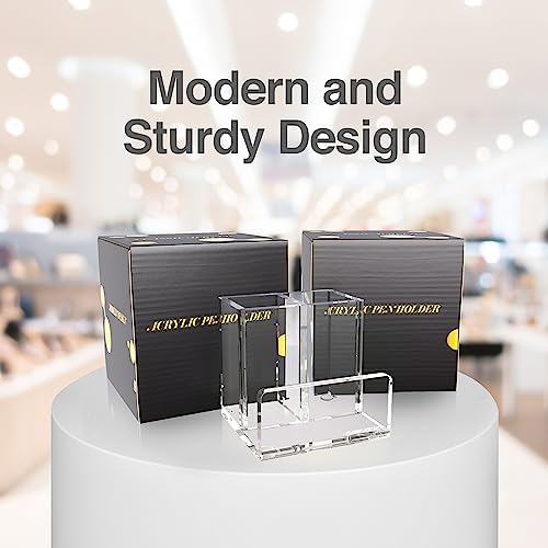 Pen Organizer for Desk-A Modern Desk Accessory w/a Removable Divider is Great as a Pen & Makeup Brush Holder-This Chic Acrylic Storage Stand Makes a Great Gift for Home/Work Space
