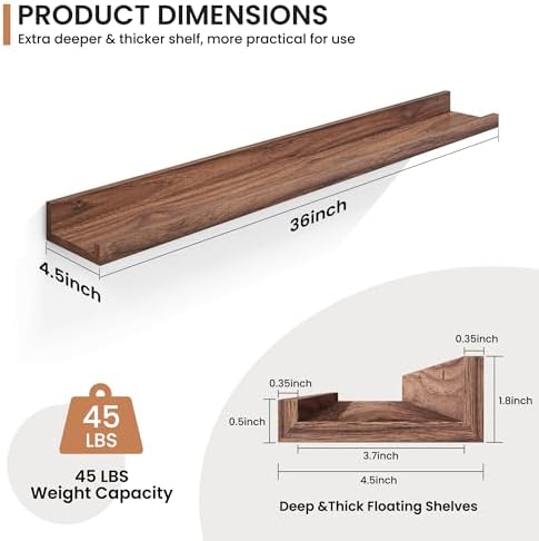 Fun Memories Picture Ledge Shelf, 36 Inch Floating Shelves Set of 2, Nursery Book Shelves for Kids, Wall Mounted Bookshe