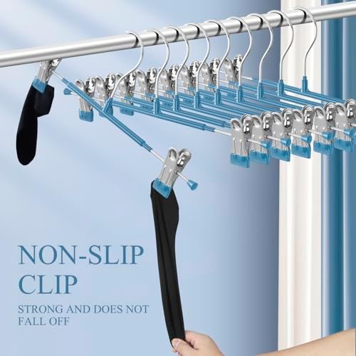Pants Hangers with Clips Skirt Hangers, 12 Inch 10 Pack, Blue