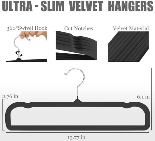 Velvet Pants Hangers 20 Pack,Premium Non Slip Velvet Hangers,Thin Space Saving Slim Clothes Hangers with 360° Swivel Hook,13.77inch