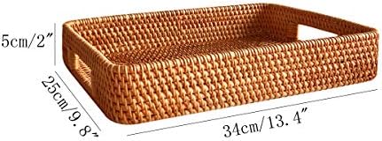 i-lan 13 Inch Handcrafted Serving Tray Rectangle Rattan Display Tray Plates with Cutout Handles and 2" Wall,Wicker Ottom
