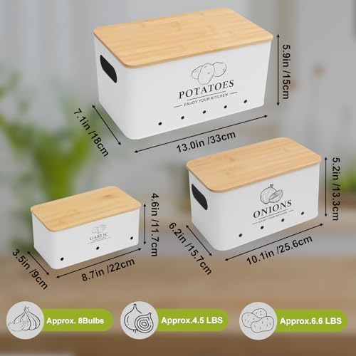 Kitchen Vegetable Storage Set of 3, Metal Onion Garlic Potato Storage Set, Kitchen Canisters Vegetable Keeper Containers