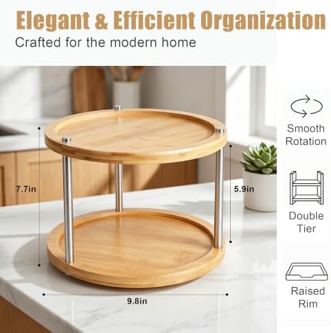 10 inch 2 Tier Lazy Susan, Rotating Spice Rack Organizer for Cabinet