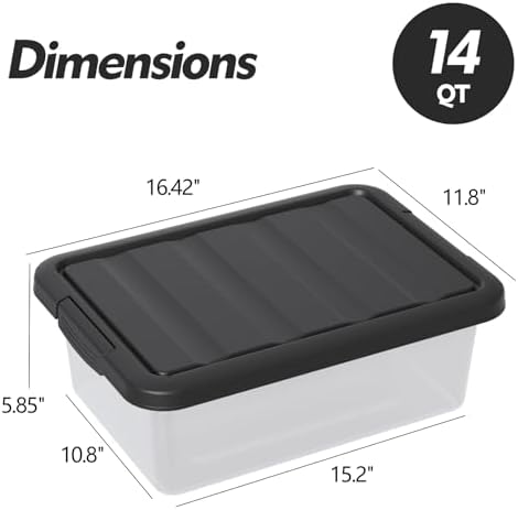 14 L Clear Storage Box with Black Lid, Medium-14 Quart, 2 Packs