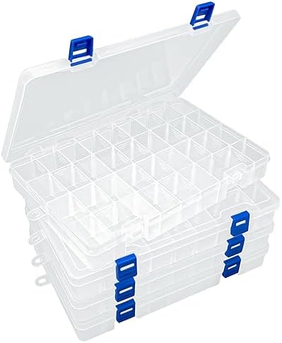 DUOFIRE Plastic Organizer Storage Box, Adjustable Divider 34 Grids, 4 Pack
