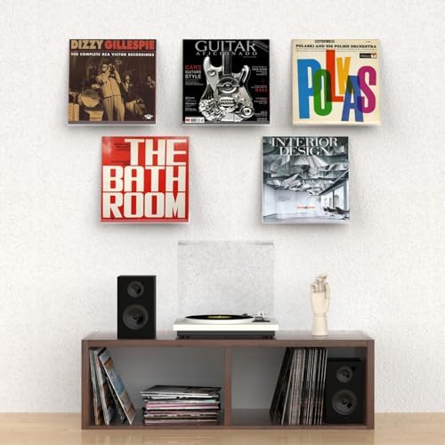 ILYXY Clear Acrylic Vinyl Record Holder – 8 Pack 12-Inch Wall Mount Shelves, Album Display Frames for LP Records, Decorative Rack for Collectors & Vinyl Lovers