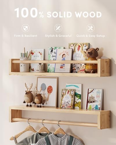 G&W Gruwald Nursery Book Shelves, Set of 3, Wall Bookshelf, Book Shelf for Kids Rooms, Wall Book Shelves for Bedroom Kids, Floating Shelf, Nursery Decor(Wood, 23 Inches)