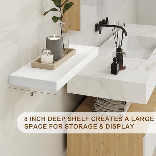 White Floating Shelves 48 Inch Long, 8 Deep Floating Shelves for Wall, Rustic 48" Long Fireplace Mantel, Large 48 x 8 Wa