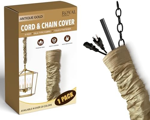 Royal Designs, Inc. CC-11-AGL Antique Gold Cord & Chain Cover- 4 feet- Silk-type Fabric Touch Fastener - Use for Chandel