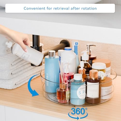 Yieach 4 Pack 12" W Clear Acrylic Lazy Susan Turntable for Cabinet,Refrigerator,Pantry and Kitchen - with Handle - Large