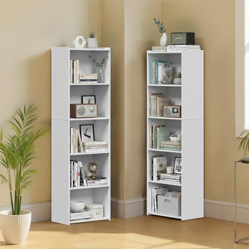 ZENY 5-Tier Shelf Bookcase, Freestanding Wood Storage Display Open Bookshelf for Home Office, White