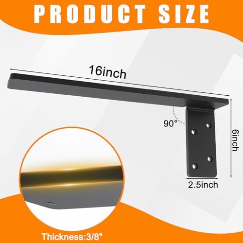 2 Pack 16" Free Hanging Side Wall Floating Shelf Bracket