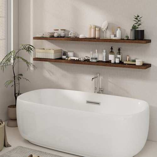 72 Inch Floating Shelves 2 Pack, 8 Inch Deep Floating Shelf Wall Mounted, Large Shelves with Invisible Bracket for Books